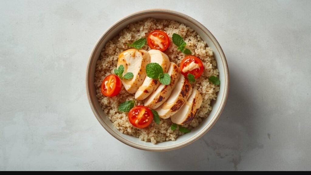 Kip-quinoa bowl met tahin-dressing