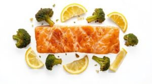 Oven-gebakken zalm met broccoli en citroen