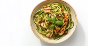 Courgette noedels met kip-pesto