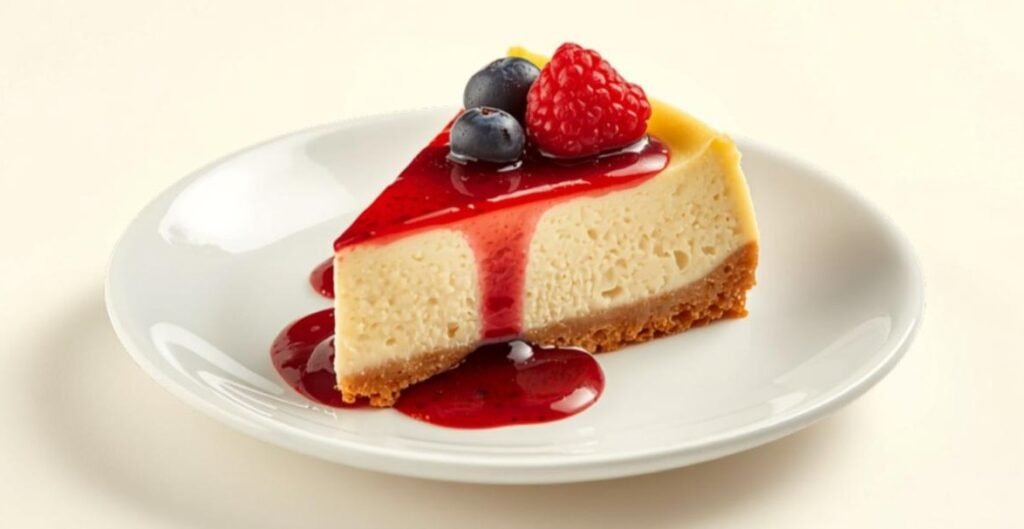 Proteïne cheesecake met bessencoulis