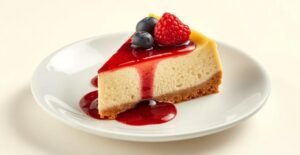 Proteïne cheesecake met bessencoulis