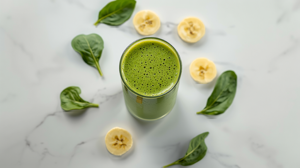 Groene smoothie met spinazie, banaan en amandelmelk
