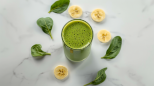 Groene smoothie met spinazie, banaan en amandelmelk