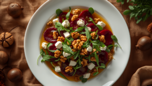 Feestelijke bietensalade met geitenkaas, walnoten en honing