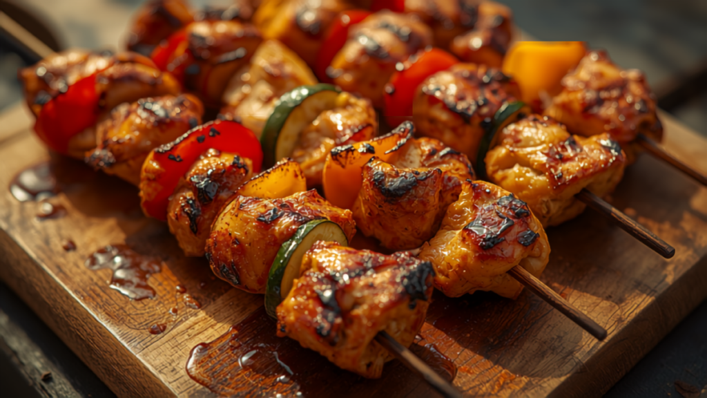 Gegrilde kipspiesjes met paprika en courgette